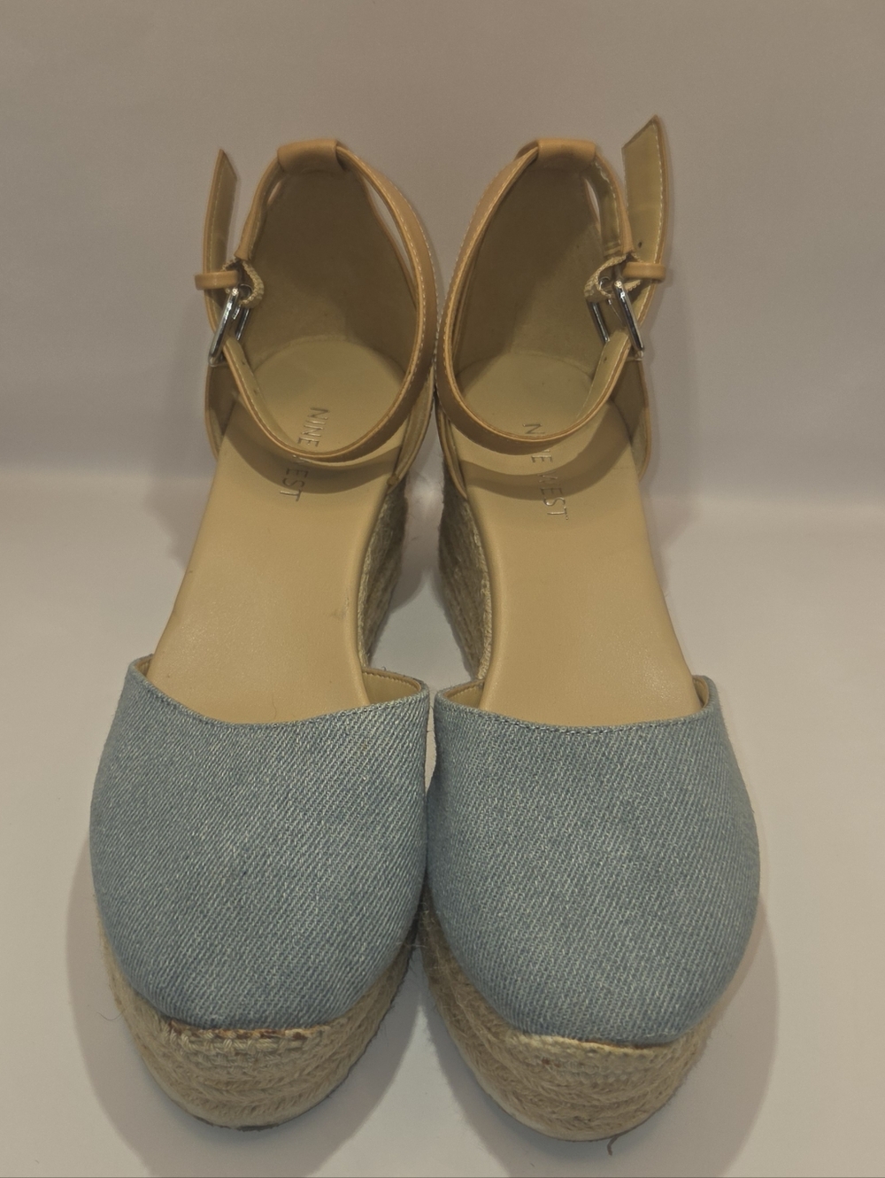 Nine West Sandals Womens Ariela Espadrille Ankle Strap Demin Wedges Size 7.5M